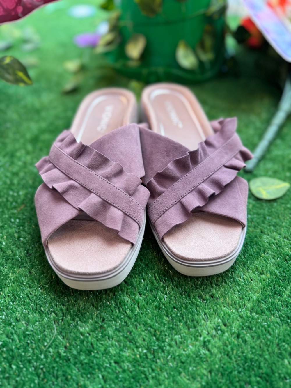 Vionic Dusty Lilac Ruffle Sandals - Picture 2 of 5
